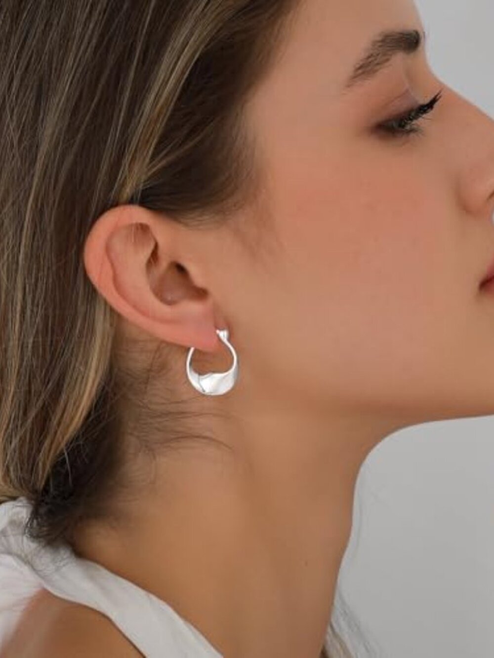 925 Sterling Silver Earrings Silver Hoop - Picture 3 of 6